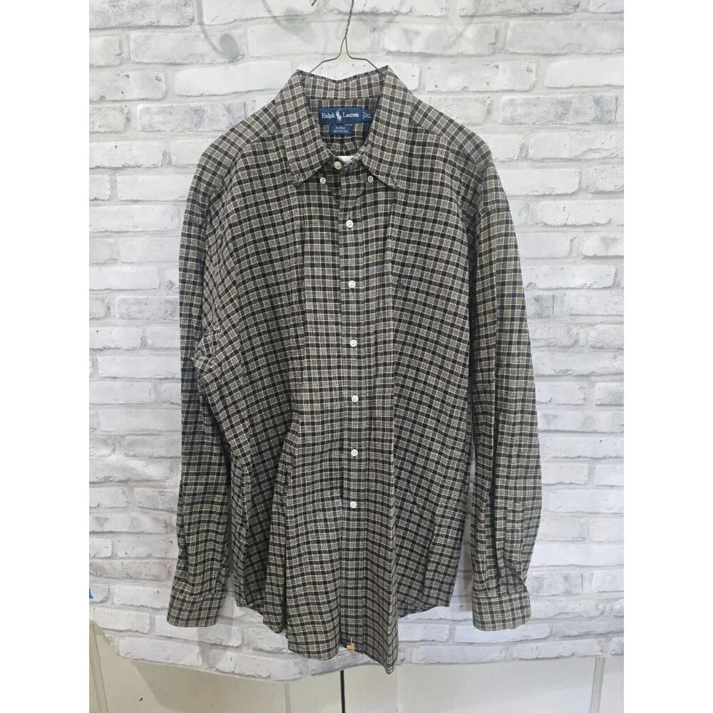 Polo Ralph Lauren Blake Long Sleeve Button Down Cotton Black Plaid XL Dry Cleane